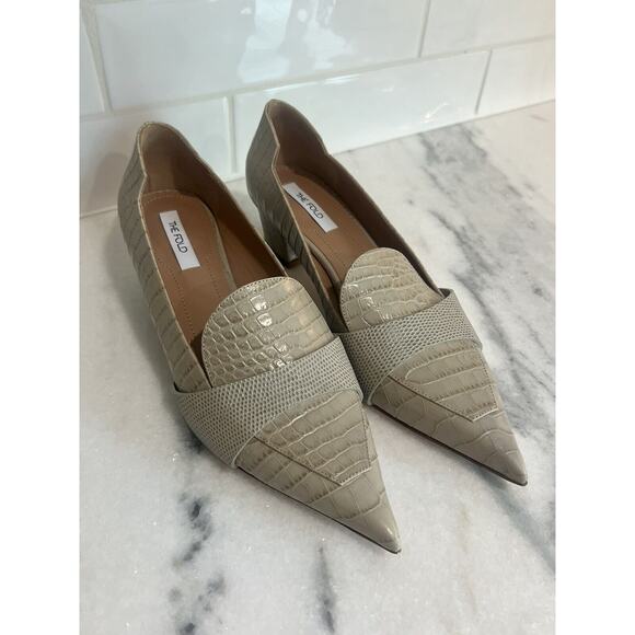 NEW The Fold London Isola 45 Mid Heel Grey Croc-Embossed Leather 38 (8) - Picture 4 of 12